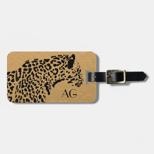 Black and Gold Jaguar Monogram Luggage Tag (Front Horizontal)