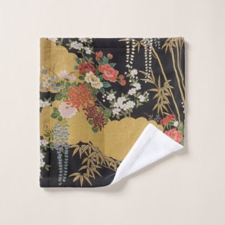 Black and Gold Japanese Kimono Floral Luxury  Wash Cloth