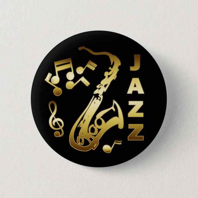 BLACK AND GOLD JAZZ 6 CM ROUND BADGE (Front)