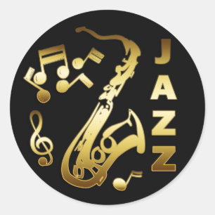 BLACK AND GOLD JAZZ CLASSIC ROUND STICKER