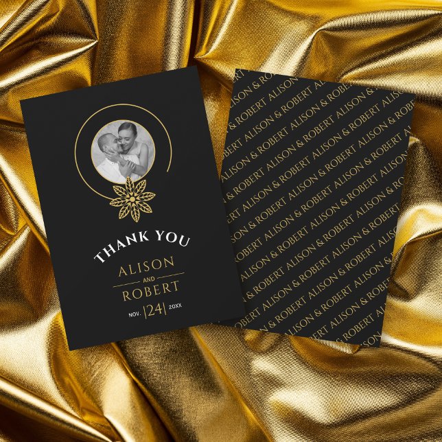Black and gold jewellery inspired frame & initials thank you card (Creator Uploaded)