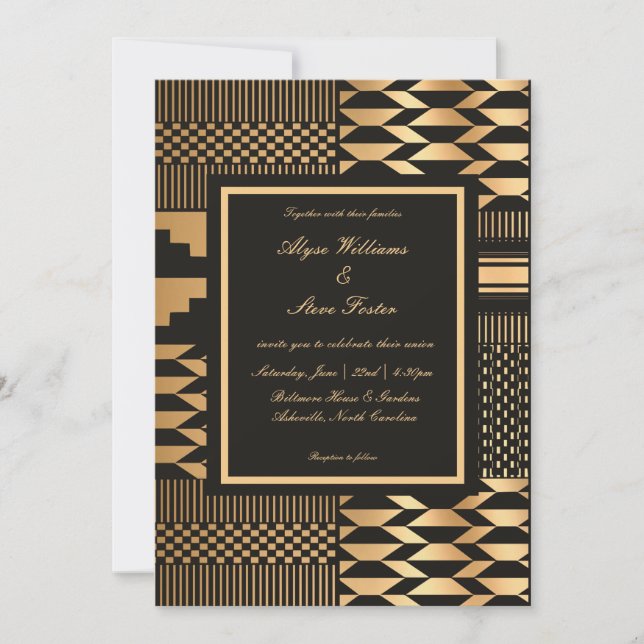 Black and Gold Kente Invitation (Front)