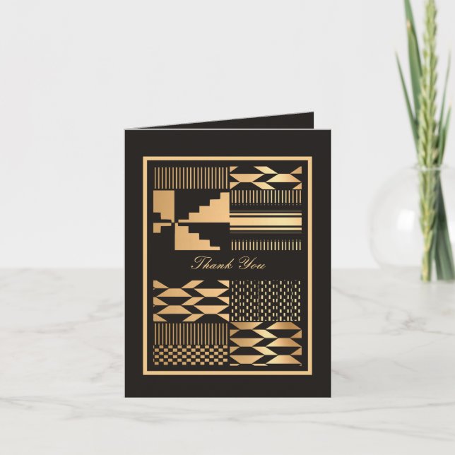 Black and Gold Kente Thank You Card (Front)