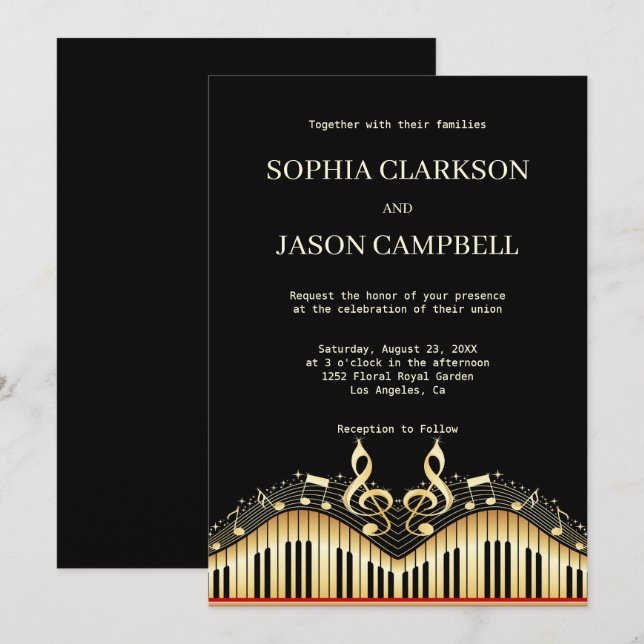 Black and Gold Keyboard Wedding Invitation (Front/Back)