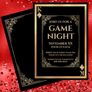 Black and Gold King of Diamonds Game Night Invitation