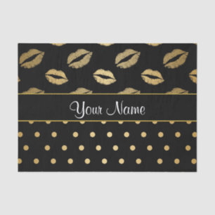 Black and Gold Kisses and Love Hearts Tissue Paper