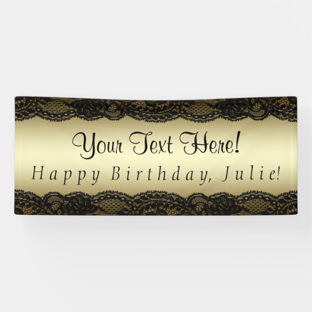 Black and Gold Lace Birthday Party Banner (Horizontal)