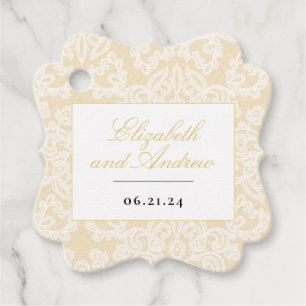 Black and Gold Lace Elegant Script Wedding Square Favour Tags