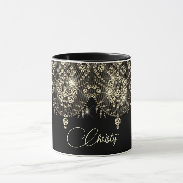 Black and gold lace elegant sparkle   mug (Center)
