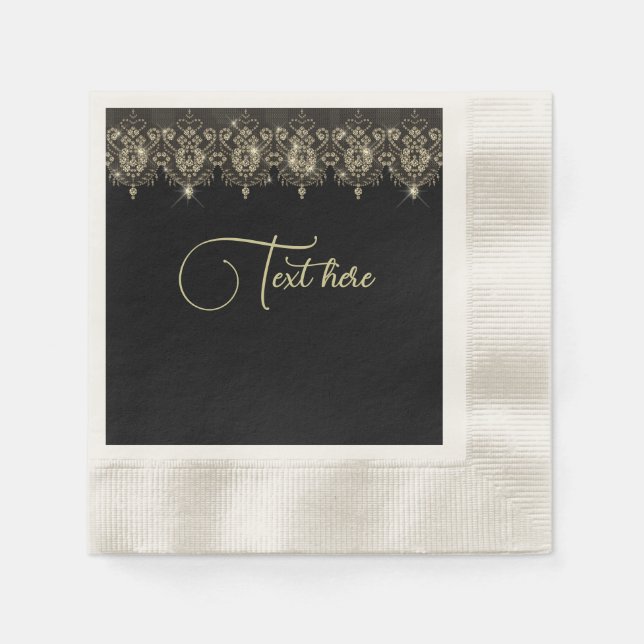 Black and gold lace elegant sparkle   napkins (Front)