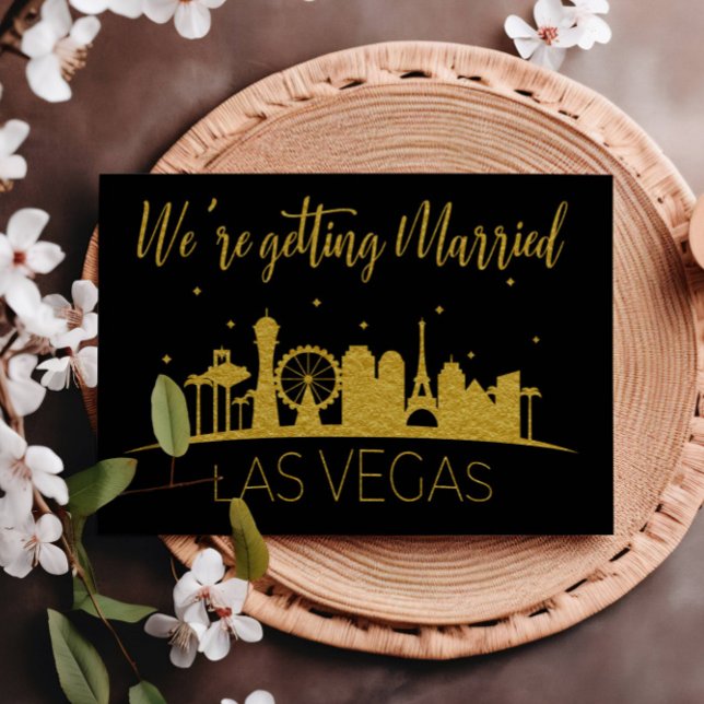Black And Gold Las Vegas Silhouette Wedding Invitation (Creator Uploaded)