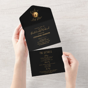 Black and Gold Last Disco Bachelorette Weekend All In One Invitation