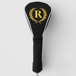 Black and Gold Laurel Wreath Monogram Golf Head Cover