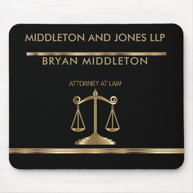 Black and Gold Law Firm Designs Mouse Mat (Front)