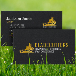 Black and Gold Lawn Care + Mowing Business Cards