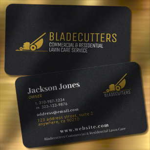 Black and Gold Lawn Mower Custom Business Cards