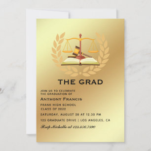 Black and Gold Lawyer Graduation Party Invitation
