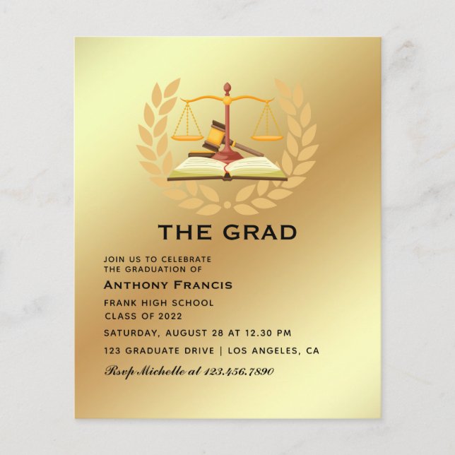 Black and Gold Lawyer Graduation Party Photo Flyer (Front)
