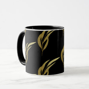 Black and Gold Leaf Pattern Coffee Mug