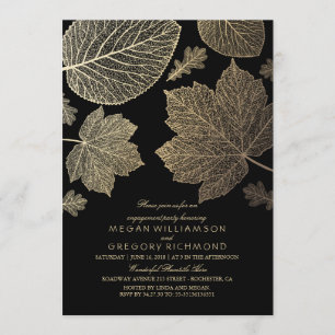 Black and Gold Leaves Fall Engagement Party Invitation