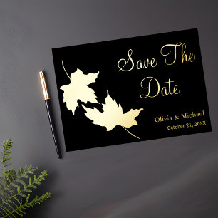 Black and Gold Leaves Fall Save the Date card