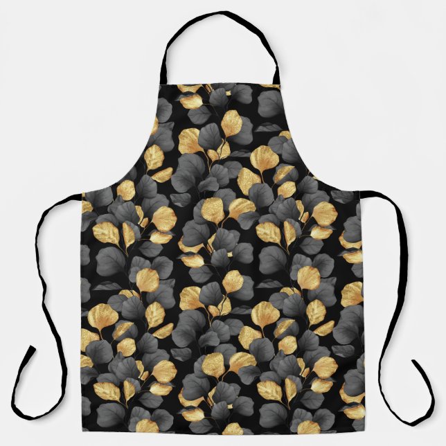 Black and gold leaves. Pattern Apron (Front)