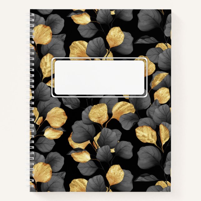 Black and gold leaves. Pattern Notebook (Front)