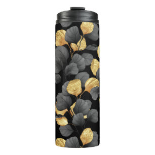Black and gold leaves. Pattern Thermal Tumbler