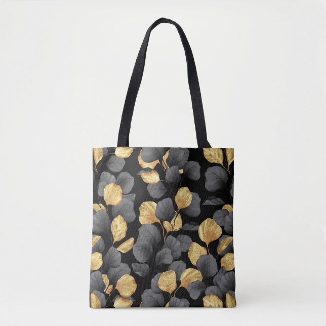 Black and gold leaves. Pattern Tote Bag (Front)