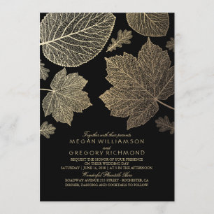Black and Gold Leaves Vintage Fall Wedding Invitation