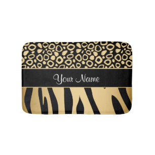 Black and Gold Leopard and Zebra Pattern Bath Mat