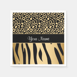 Black and Gold Leopard and Zebra Pattern Napkin