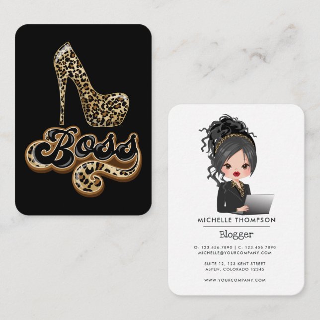 Black and Gold Leopard Boss Lady Business Card (Front/Back)