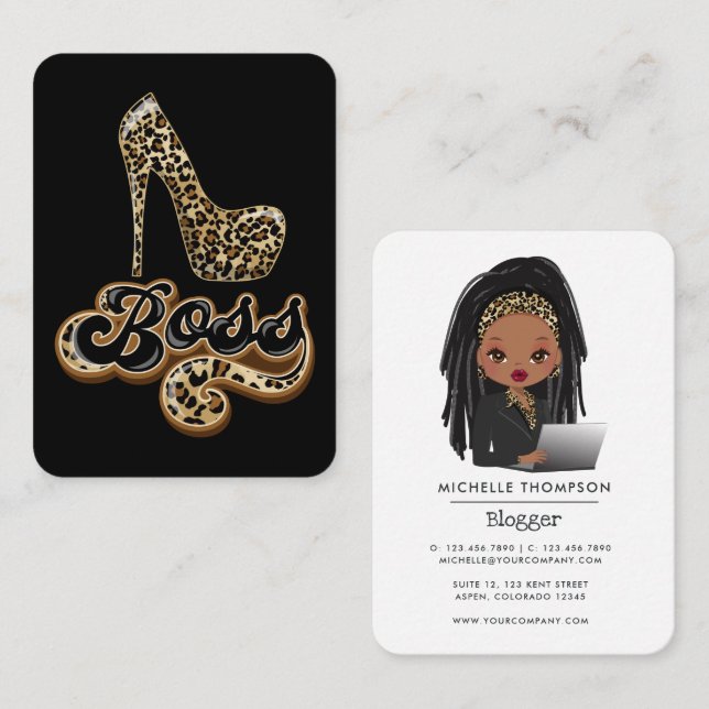Black and Gold Leopard Boss Lady Business Card (Front/Back)