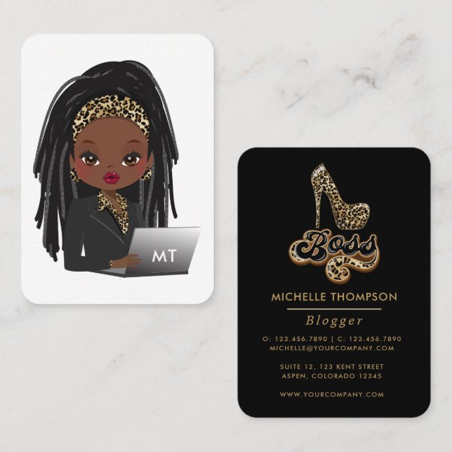 Black and Gold Leopard Boss Lady Business Card (Front/Back)