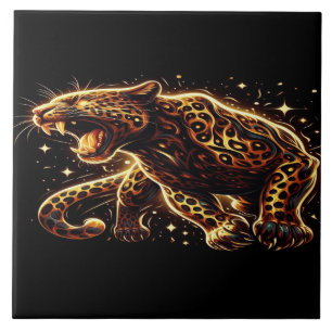 Black and Gold Leopard on a 6x6 Decorative Tile