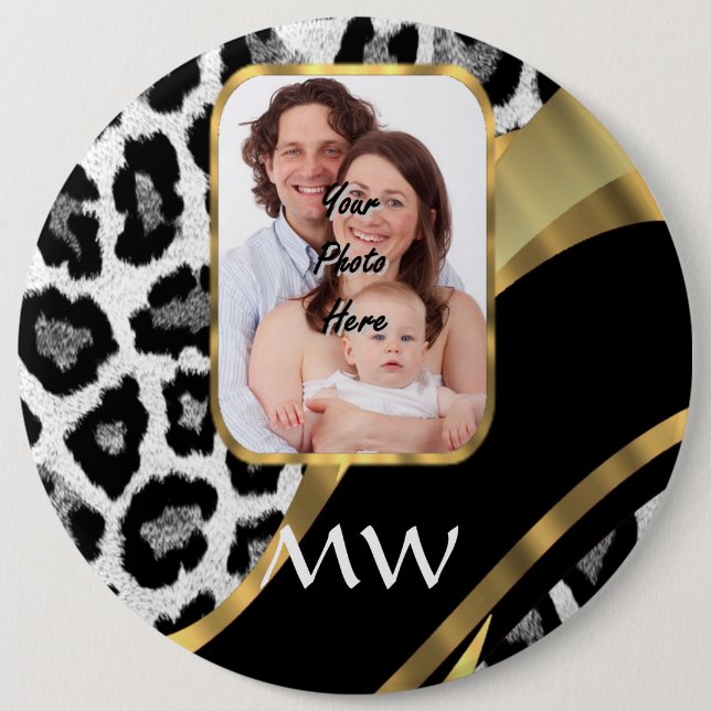 Black and gold leopard print 6 cm round badge (Front)