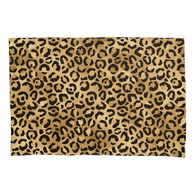 Black and Gold Leopard Print Animal Print Pillowcase (Front)