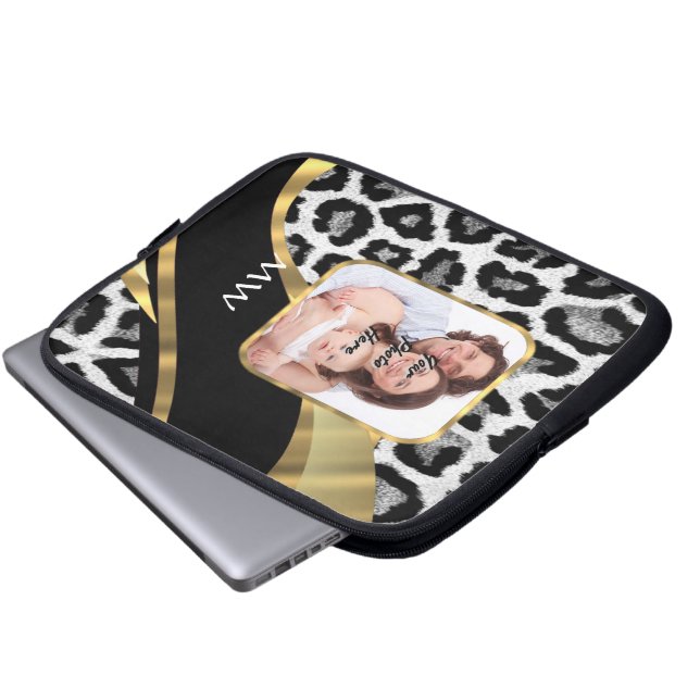 Black and gold leopard print laptop sleeve (Front Bottom)