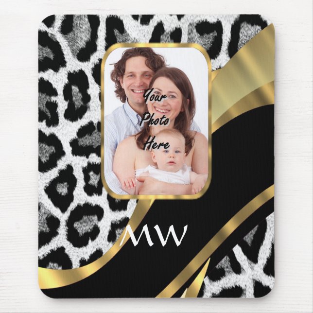 Black and gold leopard print mouse mat (Front)