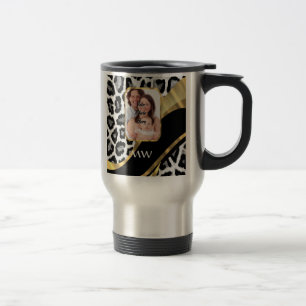 Black and gold leopard print travel mug