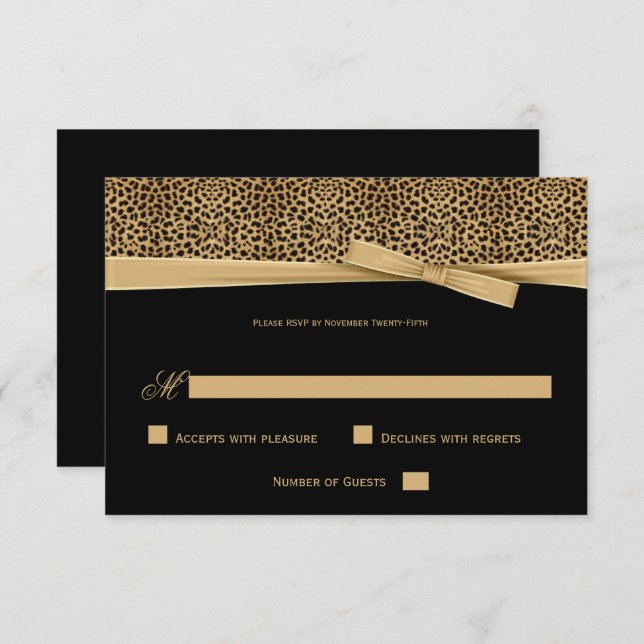 Black and Gold Leopard with Ribbon RSVP Invitation (Front/Back)