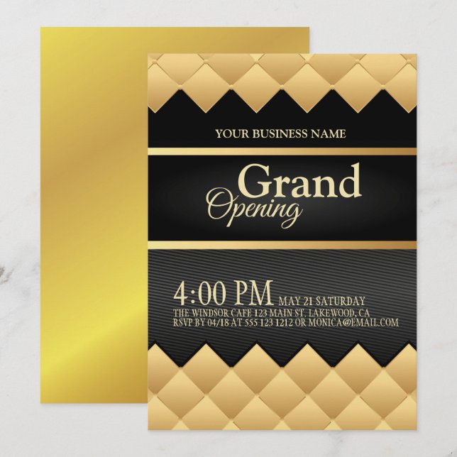Black and Gold  Logo Grand Opening  Invitation (Front/Back)