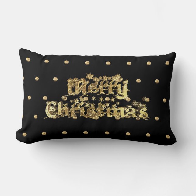 Black and Gold Look Polka Dot Pattern Christmas Lumbar Cushion (Front)