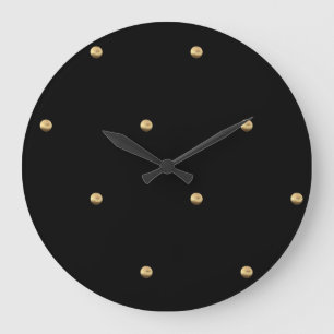 Black and Gold Look Polka Dot Pattern Elegant Large Clock