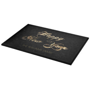 Black and Gold Look Script Happy New Year Cutting Board