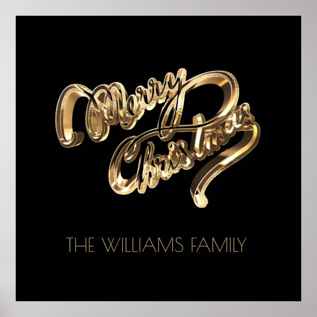 Black and Gold Look Script Merry Christmas Poster (Front)