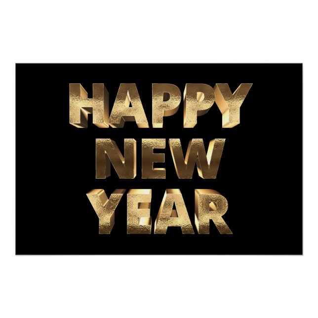 Black and Gold Look Text Happy New Year Poster (Front)