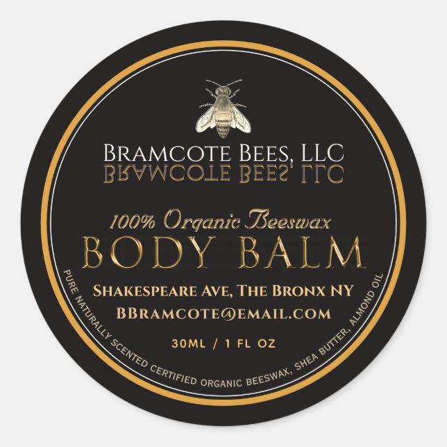 Black and Gold Lotion Bar Label Vintage Bee (Front)