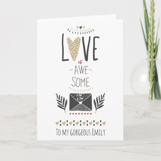 Black and Gold Love Is Awesome Valentines Holiday Card (Front)